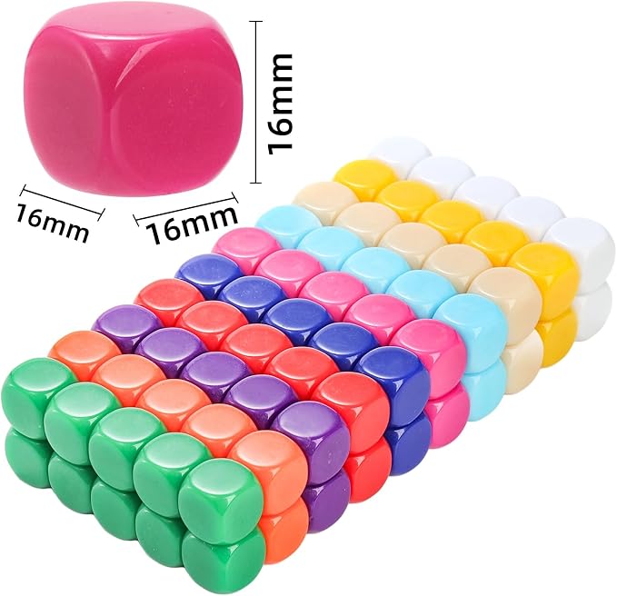 Noamus 100 Pieces Blank Dices, 16MM Acrylic Colored Dice Cubes, Six Sided Bulk - Image 2