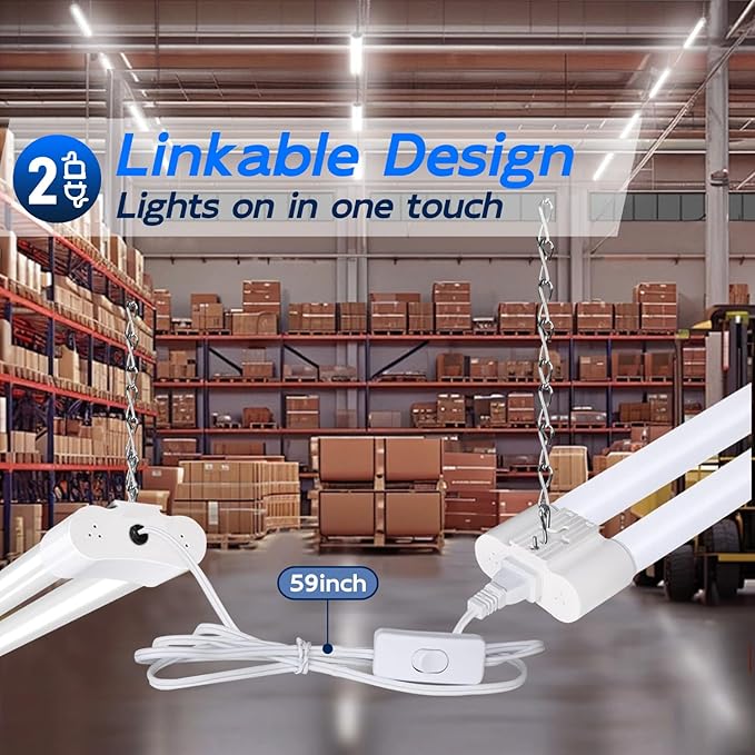 hykolity 2 Pack 4FT Linkable LED Shop Light for Garage, 4400lm, 4FT 42W, 5000K Daylight LED Workbench Light Fixture with Plug, Hanging or Surface Mount, White - ETL