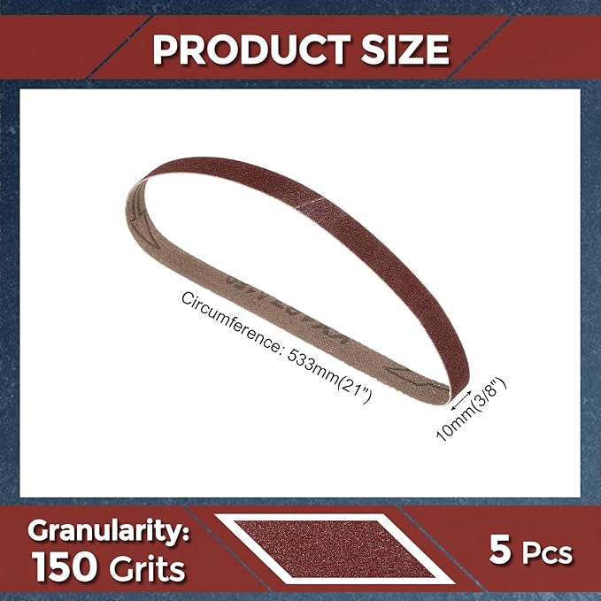 5 Pcs Sanding Belts 3/8 x 21 Inch 150 Grit Aluminum Oxide Abrasive Sandpaper for Belt Sander Metal Grinding Wood Working Weld Rust Removal