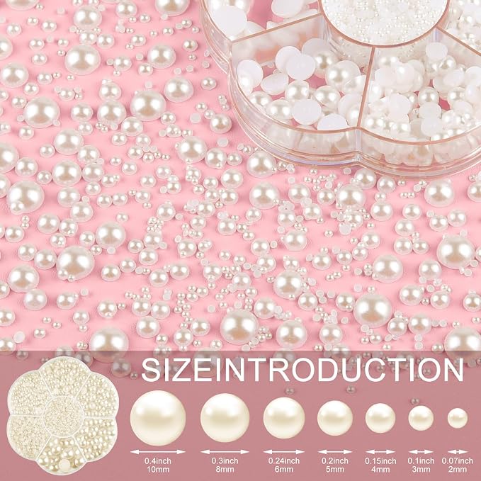 NACHLYNN 6480 Pcs Flat Back Pearl 7 Sizes Half Round Beige Flatback Pearls - Image 2