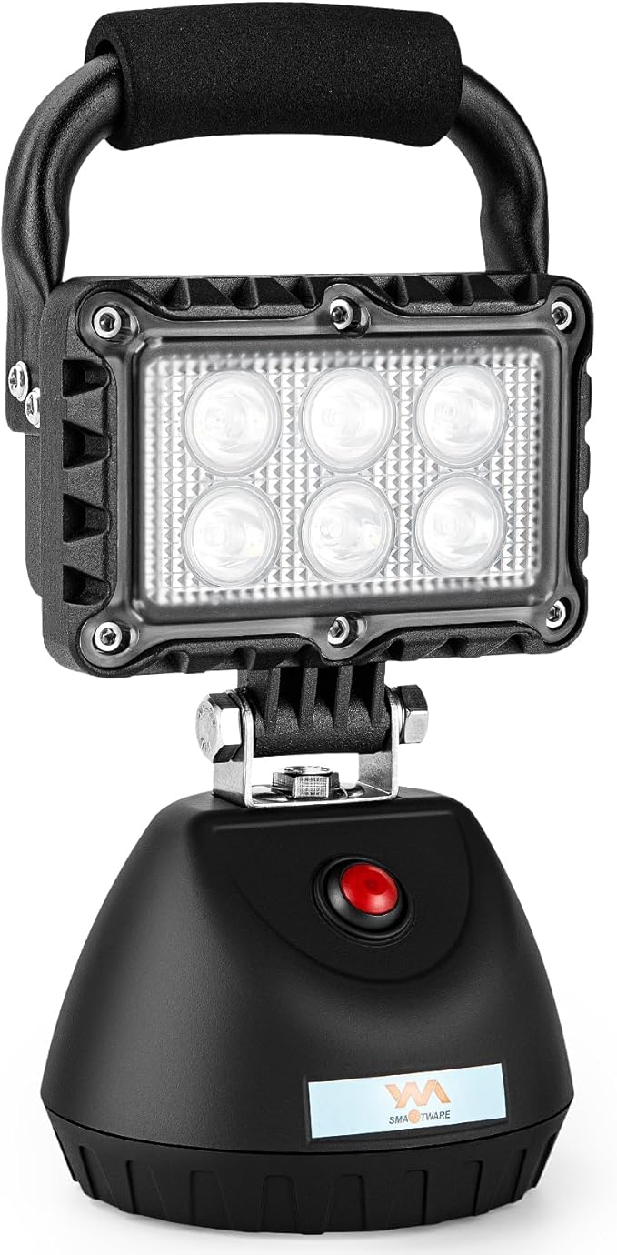 SMA LED 18W Work Light 2400LM Aluminum Alloy Strong Magnetic Waterproof Dustproof Portable Handle Floodlight Suitable for Repair Workshop Garage Construction Site (Black)