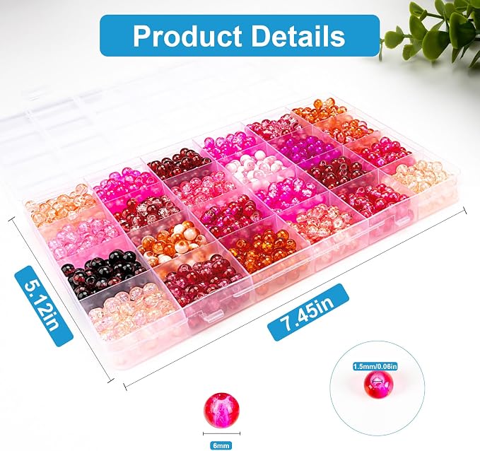 XSEINO About 1200pcs 6mm Crack Glass Beads Bracelet Making Kit, 24 Assorted - Image 3