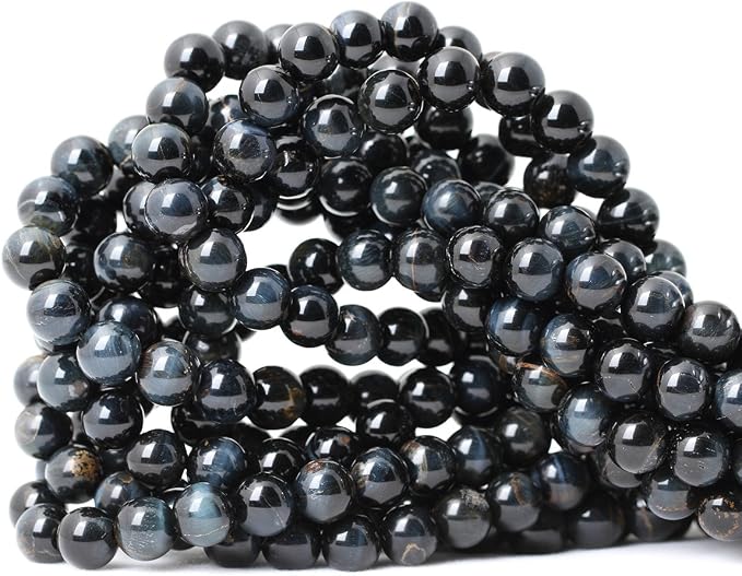 45PCS 8mm Natural Blue Tiger Eye Gemstone Round Loose Beads by CHEAVIAN