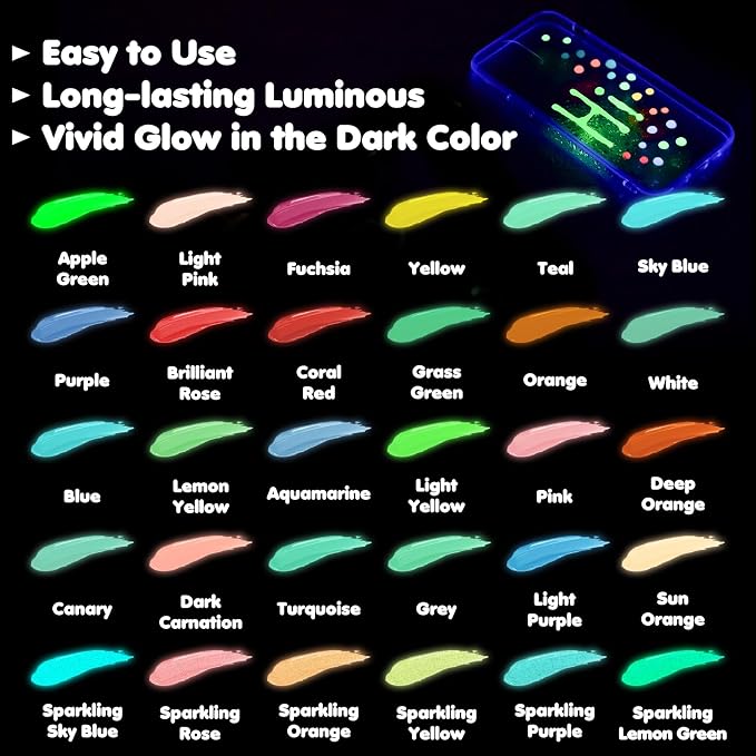 Roizefar Glow in the Dark Paint, 30 Colors 3D Permanent Acrylic Fabric Paints - Image 2