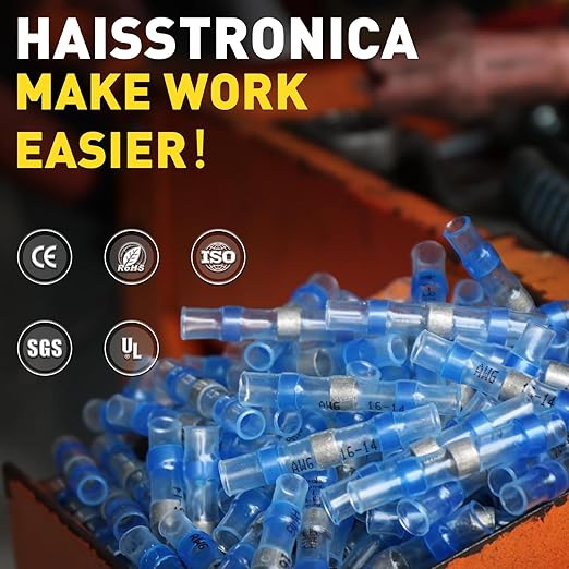 haisstronica 500PCS Yellow Solder Seal Wire Connectors, 12-10 AWG Marine Grade Waterproof Electrical Butt Terminals