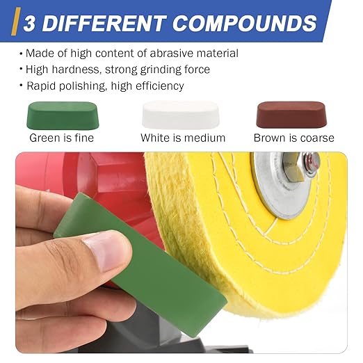 SCOTTCHEN 6inch Buffing Polishing Wheels 1/2" Arbor Hole,Fine (40Ply) / Medium (30Ply) for Bench Grinder,with Buffing Polishing Cutting Compound 3.4 Oz.Kit