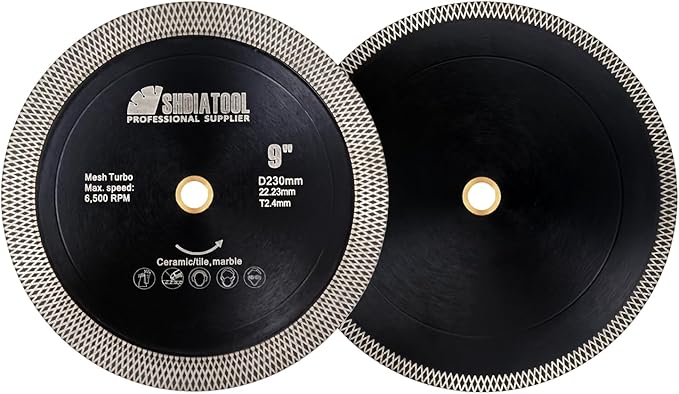 SHDIATOOL Tile Diamond Saw Blades, 9-Inches Cutting Disc,Cut-Off Wheel for Dry/Wet Cutting Grinding Ceramic Marble Artificial Stone 180mm(Pack of 2)