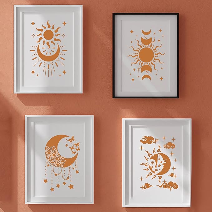 INFUNLY 9PCS/Set Sun Moon Wall Stencils - Image 4