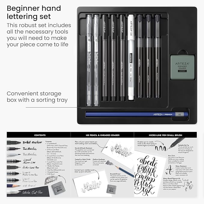 ARTEZA Hand Lettering Pens Set of 12 – Calligraphy and Brush Pens - Image 2