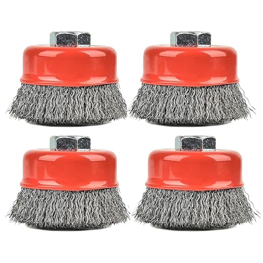 A A IN 4Pack Wire Wheel for Angle Grinder, 3 Inch Grinder Wire Wheel Brush with 5/8"-11 Threaded Arbor for Angle Grinder, 0.014'' Carbon Steel Crimped Wire Cup Brush for Rust,Corrosion,Paint Removal