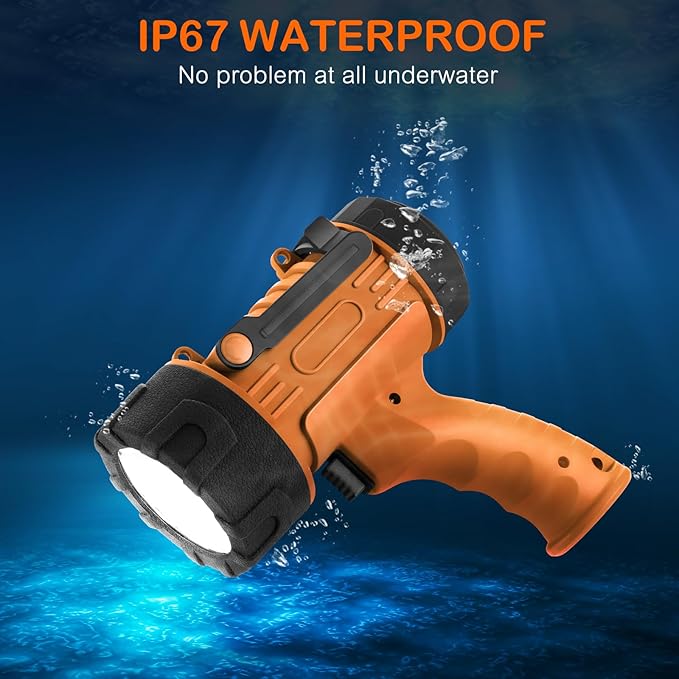 Rechargeable Spotlight Flashlight 200,000 Lumen LED, IP67 Waterproof 12 Hours Long Running Spot Light, Impact Resistant Handheld Spotlight with Detachable Red Lens