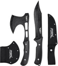 PURPLEBIRD Survival Axe and Fixed Blade Knife Set, Full-Tang Camping Hatchet & Hunting Knife with Leather Sheath, Lightweight Wood Handle Gift Ready