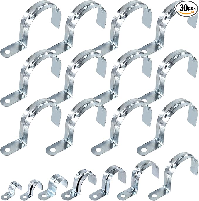 Swpeet 20Pcs 2-1/2"(63mm) Zinc Plated One Hole EMT Pipe Strap Kit, Pipe Straps U Bracket Tube Strap Pipe Clamp 1 Hole Snap On Pipe Strap Conduit Clamps Tension Clips for Fixing EMT Conduit Pipe