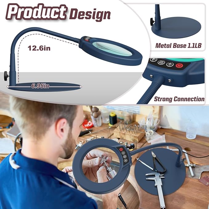 10X Magnifying Glass with Light and Stand, 5 Color Modes Stepless Dimmable LED - Image 4