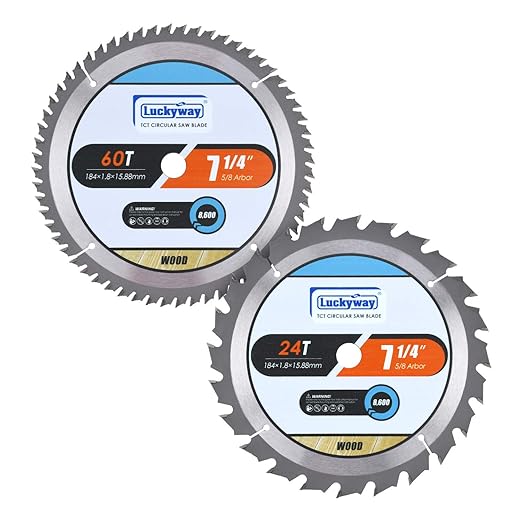 Luckyway 7-1/4 Inch Circular Saw Blade 24T Framing & 60T Fine Finish with 5/8 Inch Arbor, TCT Saw Blade for Wood Cutting 2-Pack