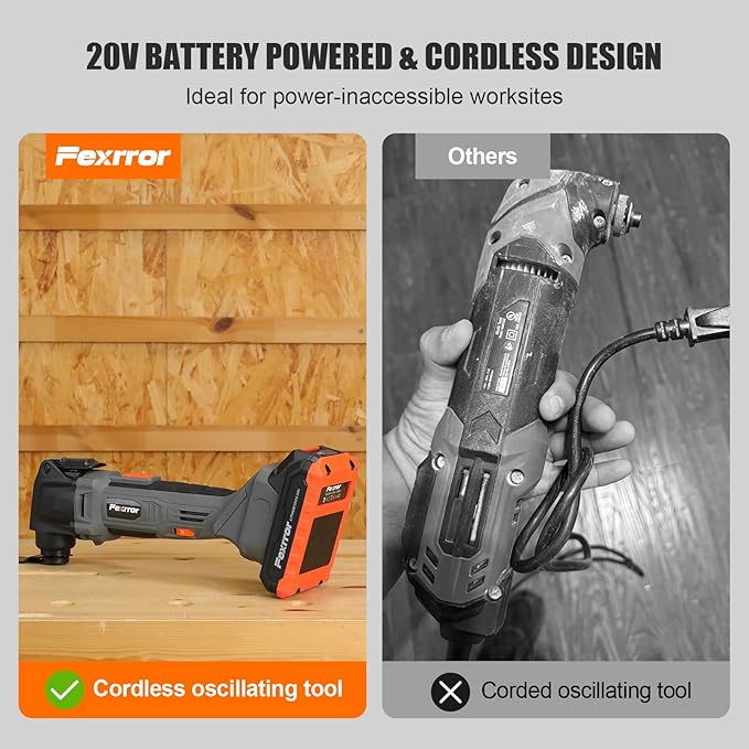Cordless Oscillating Tool, 20V Oscillating Multi Tool with 2000mAh Battery, 8000-19000RPM, 6 Variable Speed, Dust Port, 3.2° Oscillating Angle, LED Light, Carrying Case for Cutting, Sanding