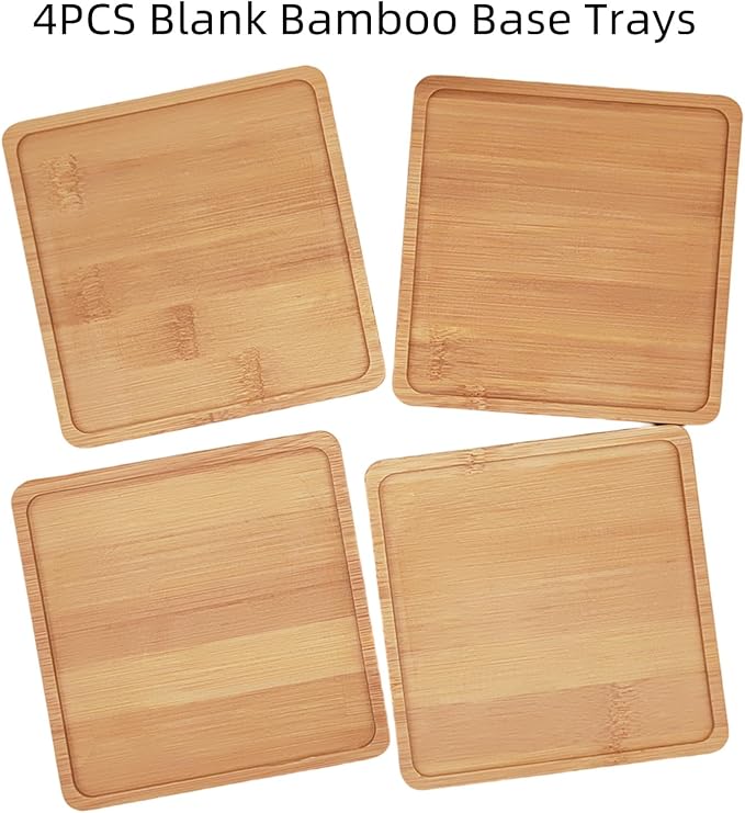 4PCS Mosaic Bamboo Coasters for Crafts, Blank Base Trays, Drinking Cup Coaster - Image 3