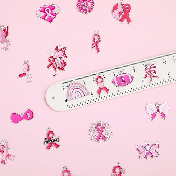 MARFOREVER 40 Pcs/20 Pairs Breast Cancer Awareness Charms - Image 2