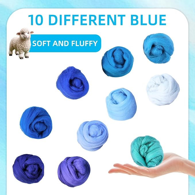 Flylin Needle Felting Wool, 10 Colors Fiber Wool Yarn Roving Set | 10g per Color - Image 4