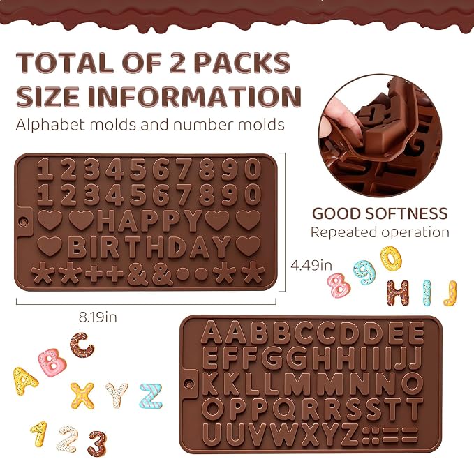 2PCS Silicone Molds for Chocolate, Number Letter Molds, Reusable Candy Molds - Image 7