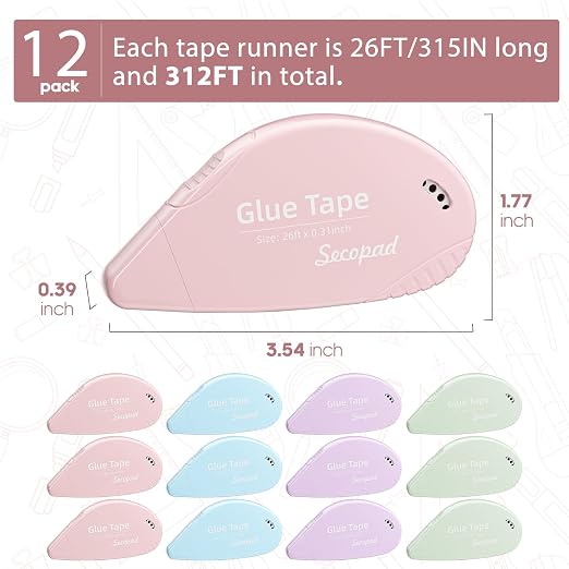 Secopad 12 Pack Scrapbook Tape, Double Sided Tape Roller - Image 2