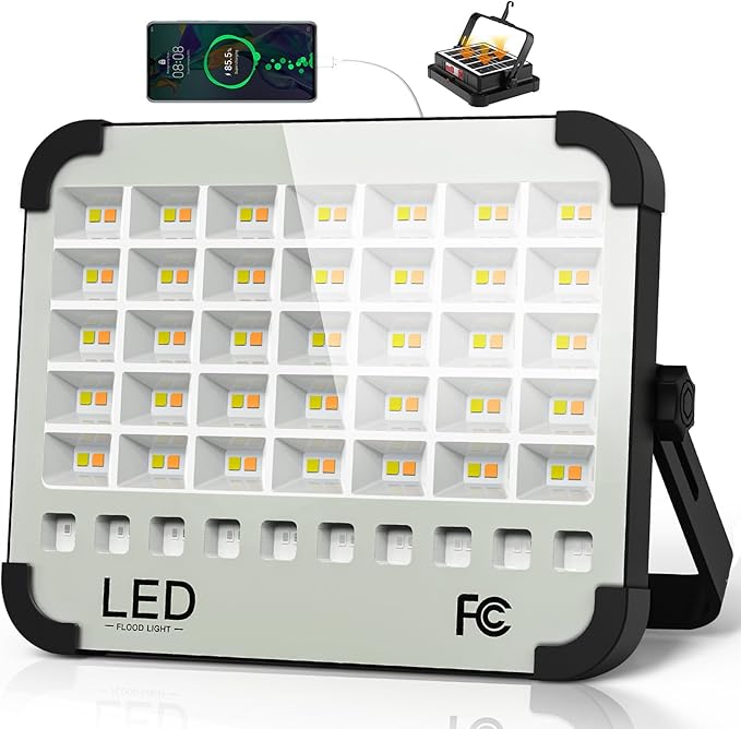 300W LED Solar Work Light 26000LM Magnetic Portable Light, 26000mAh Rechargeable with 5 Modes, IP66 Waterproof for Outdoor Camping, Car Repair, Building, Workshop, Garage, Emergency