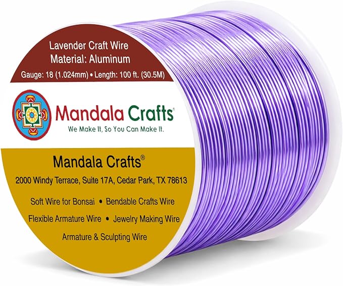 Mandala Crafts 18 Gauge Lavender Anodized Aluminum Craft Wire, 100 FT | Colored by MandalaCrafts