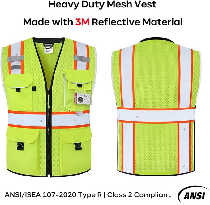 Neopelta Reflective Safety Vest Yellow Mesh, Made with 3M Reflective Tape, Heavy Duty Vest with ID pocket, Padded Neck, Yellow L