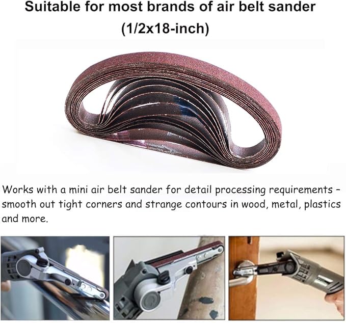 1/2 x 18 Inch Aluminum Oxide Sanding Belts, 4 Each of 40/60/80/120/180/240 Assorted Grits Abrasive File Belts for Air Belt Sander, 24-Pack