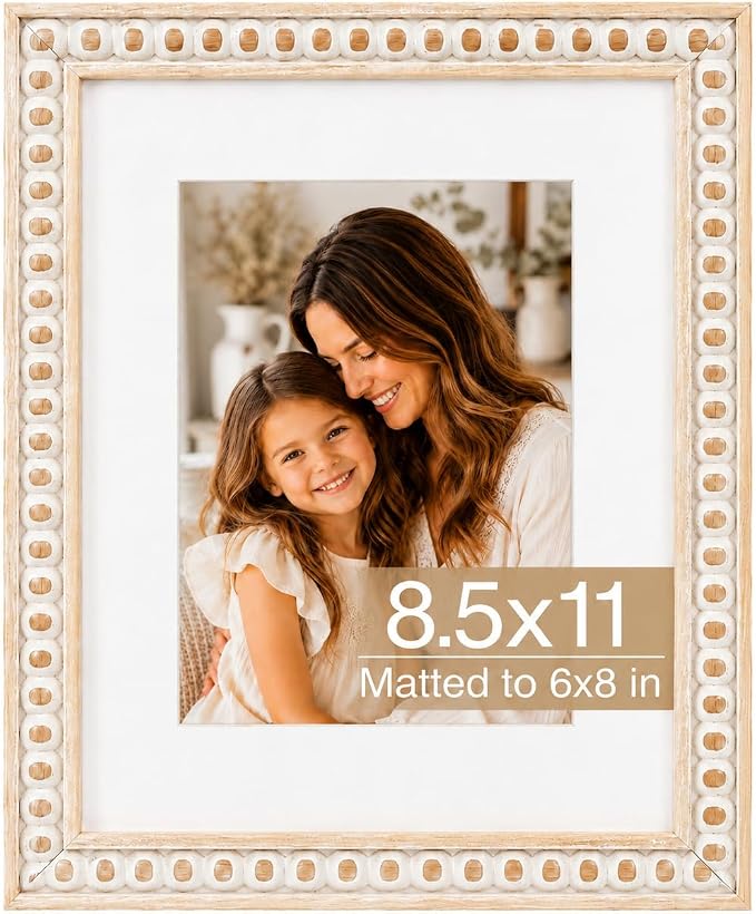 Solid Wood 8.5x11 Picture Frame Beaded Frame by QOTIB