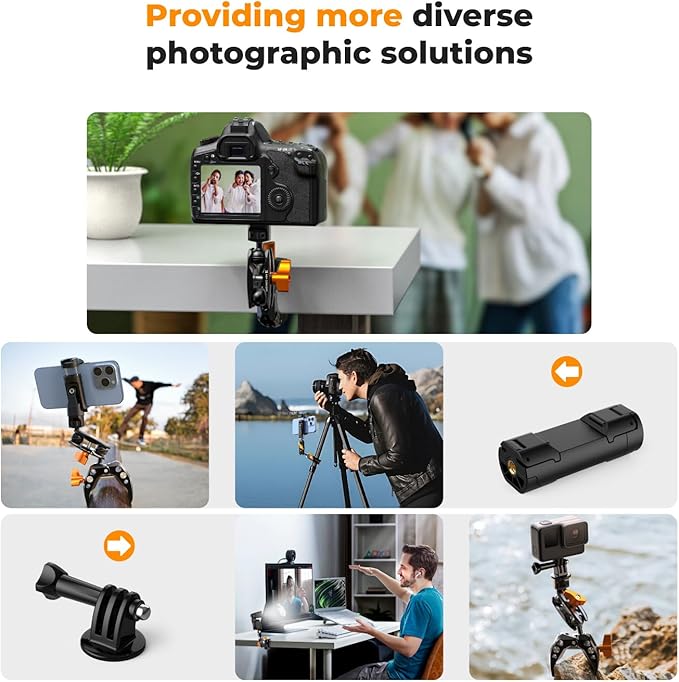 K&F Concept Camera Mount Clamp, Super Crab Clamp with 1/4" Thread Holes, 60mm Max Opening, Payload 11 Lbs/5kg, for Round Pipe Flat Surface, Monitors, LED Lights, and Other Photographic Accessories