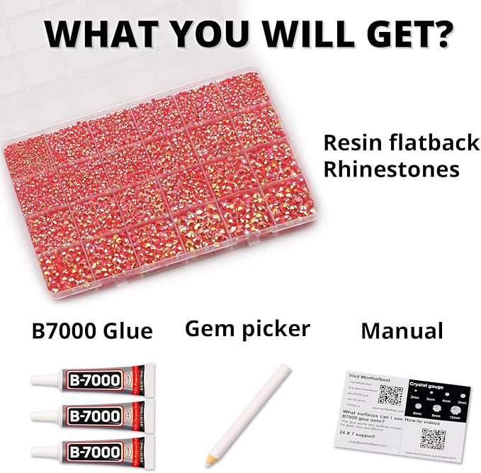 33000Pcs Red AB Rhinestones for Bedazzling, Different Sizes 2-6mm Flatback Gems - Image 2