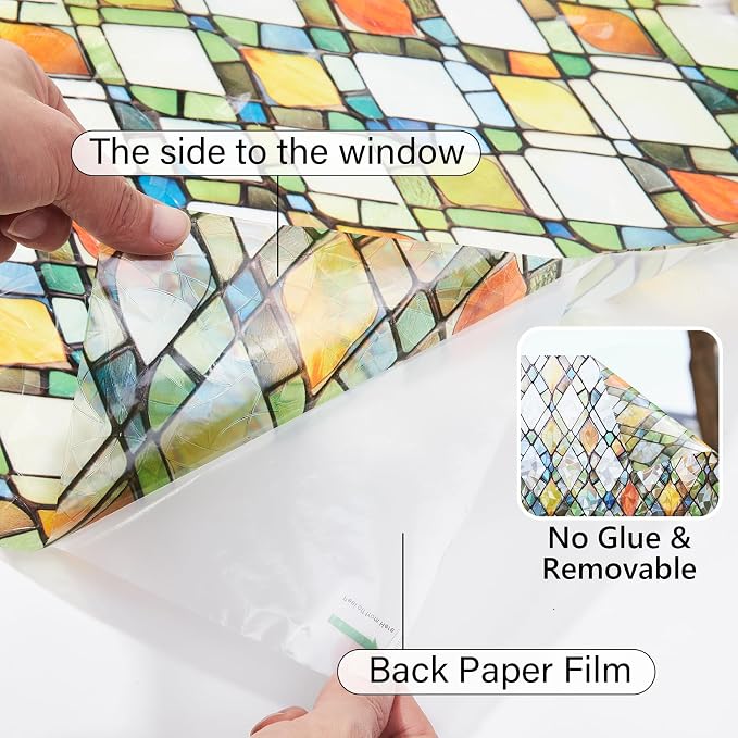 Window Privacy Film Stained Glass 17.5" x 78.7" Rainbow | Static cling – no glue - Image 5