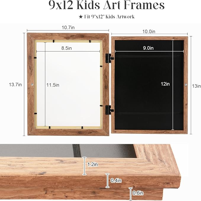 GULETHUN Kids Art Frames, 9x12 Front Opening Kids Artwork Frames Changeable - Image 6