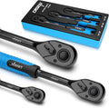 DISEN 3pcs Black Ratchet Set (1/2", 3/8", 1/4" Drive) - 90-Tooth Reversible with Non-Slip Rubber Grip, Quick Release & EVA Tray - Professional Ratchet Wrench Handle Kit