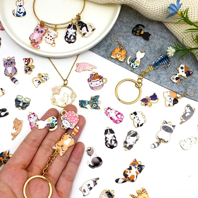WOCRAFT 120pc Assorted Enamel Bracelet Cat Charms - Image 4