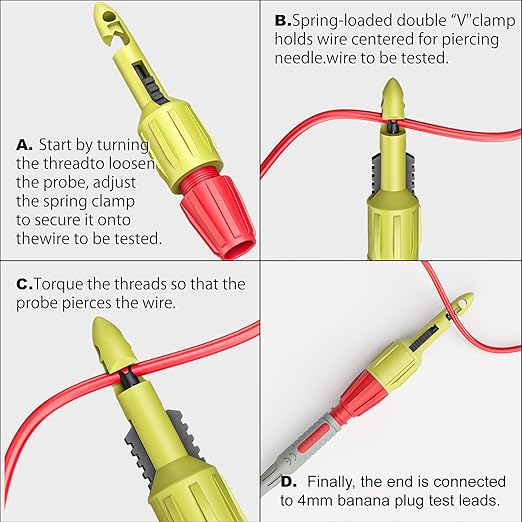 Goupchn Multimeter Test Leads Kit 6PCS with Alligator Crocodile Clips, Wire Piercing Probes 4mm Piercing Clip for Multimeter Voltmeter Thermometer Testing