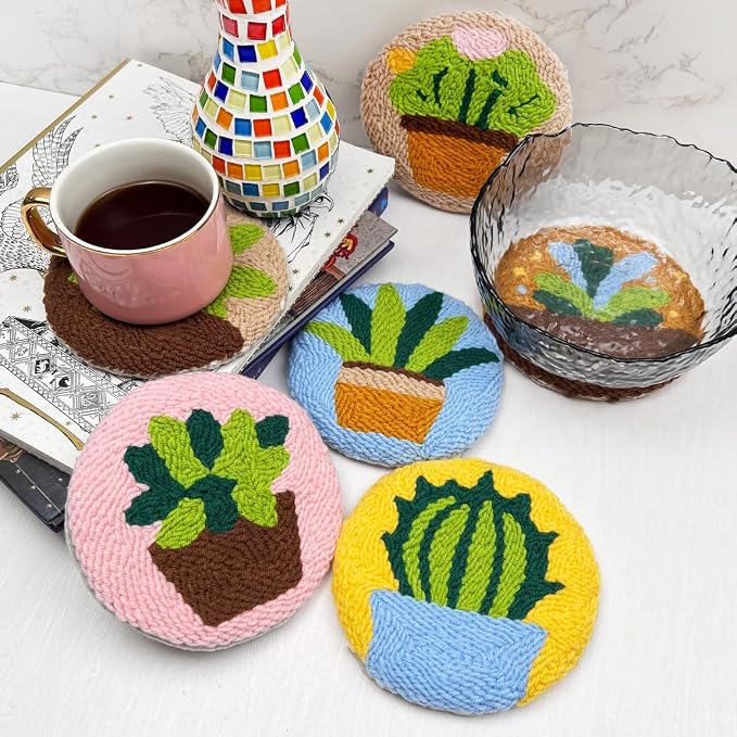Punch Needle Coaster Kit for Adults Beginners, Easy Punch Embroidery Starter Set - Image 9