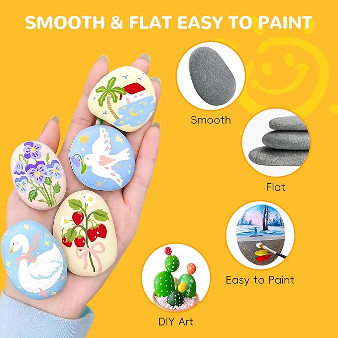 Simetufy 60pcs River Rocks for Painting Flat Smooth Stones for Arts DIY - Image 3