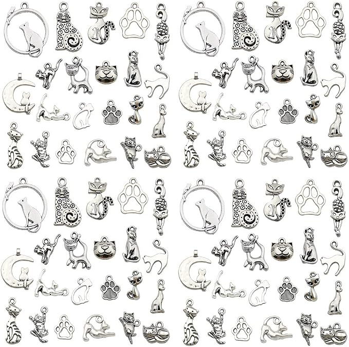 WOCRAFT 120pcs Antique Silver Cat Charm by WOCRAFT