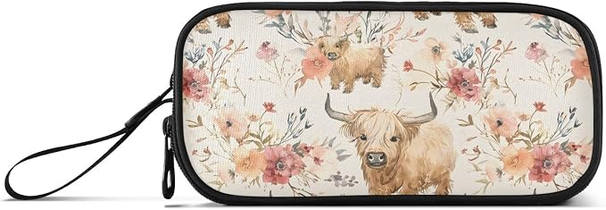 Cute Highland Cows Flowers Pencil Case Box Boys Girls Large Pencil Pouch - Image 8