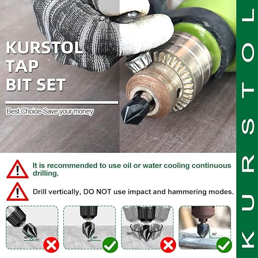 Countersink Drill Bit Set - M35 HSS TIALN Coated Countersink Drill Bit for Stainless Steel Iron Aluminum Copper, 5pcs 1/4"-3/4" Countersink Chamfer Bit Quick Change Shank Fixed On Drills