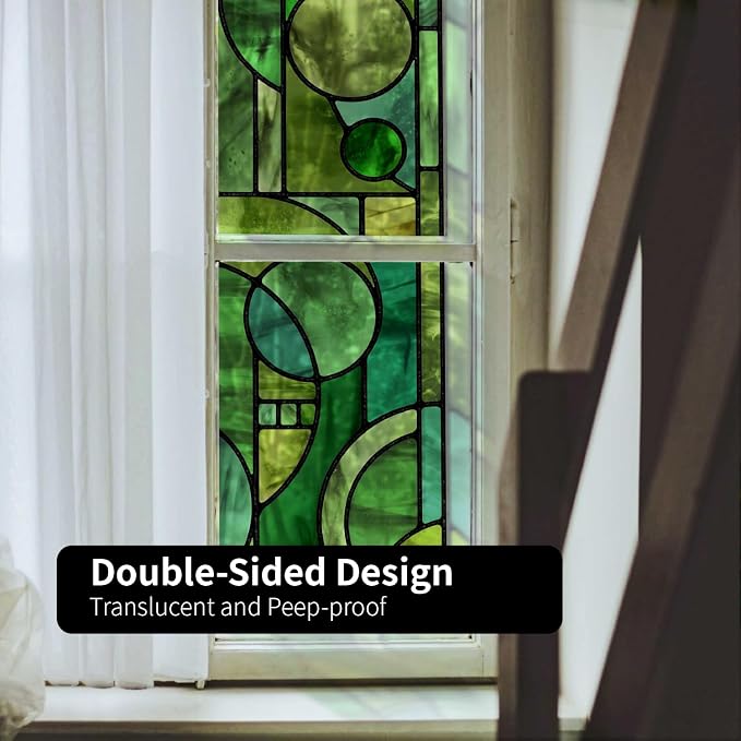Original Hand Drawn Faux Stained Glass Window Film, Double-Sided Privacy Static - Image 6