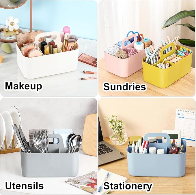 Multiuse Caddy Organizer with Handle, Portable Divided Plastic Tote Bin - Image 2