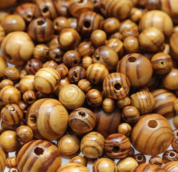 BetterJonny 600Pcs Natural Wood Round Beads, 6 Sizes Handmade Polished Spacer - Image 5