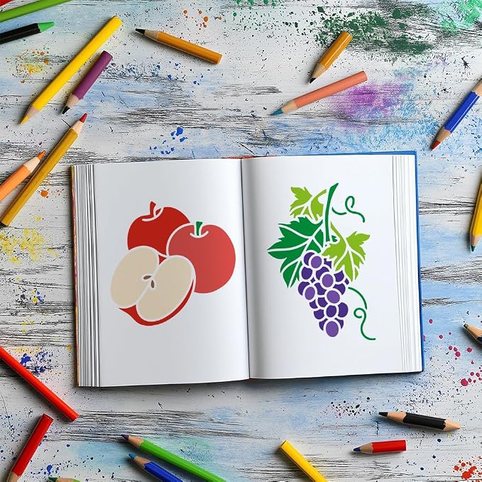 2pcs 11.69"x8.27" Fruit Wall Stencil Templates, Lemon Grape DIY Home Decor - Image 5