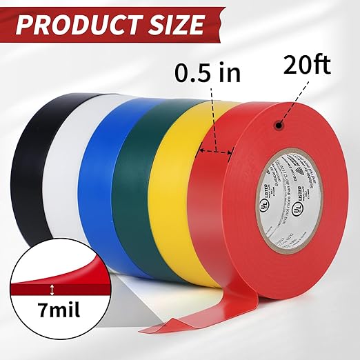 Avery Dennison Electrical Tape, 6 Rolls General Use PVC Electric Tape, UL/CSA Listed 3/4 in x 66 ft Insulating Vinyl Tape for Electrical, Repairs, Automotive and Equipment, EE-100, Multi Colored