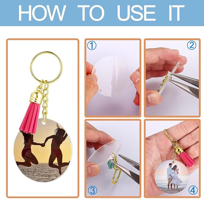 120 pcs Acrylic Keychain Blank Gold Kit | Gold Tassels, Rings & Jump Rings - Image 6