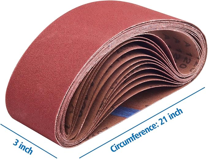3 x 21 inch Belt Sander Sanding Belts, 120 Grit 3 inch x 21 inch Aluminum Oxide Belt Sander Belt for Belt Sander, 24 Pack(3x21in, 120 Grit)