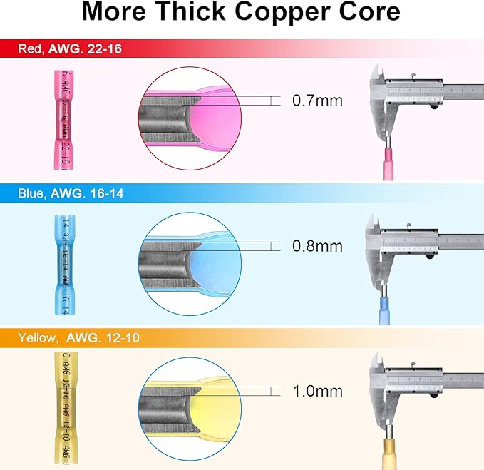 ZhiYo Heat Shrink Butt Connectors - Electrical Wire Connectors Kit - Insulated Waterproof Marine Automotive Wire Crimp Terminals - AWG 22 – 10 3 Sizes Butt Splice (50PCS)